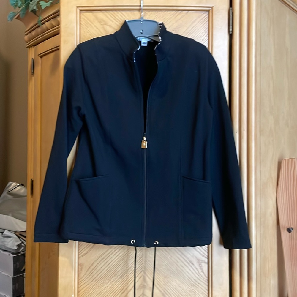 St John sport by Marie gray black sweatshirt zip jacket size p